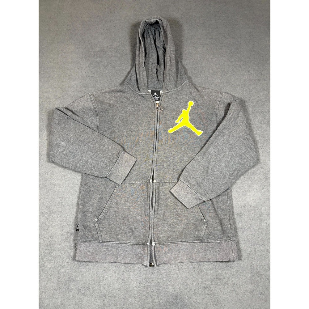 Jordan Hoodie Kids L(12-13Y) Heathered Gray Embroidered Jumpman Logo Full Zip